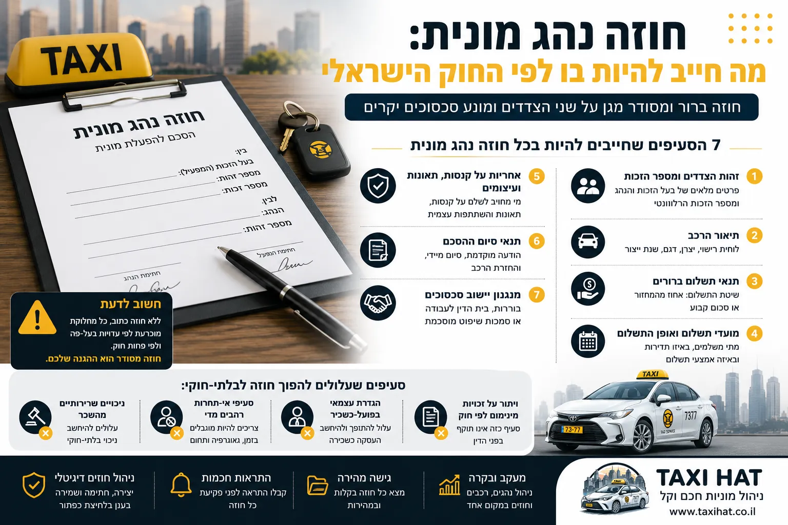 חוזה נהג מונית: מה חייב להיות בו לפי החוק הישראלי - חדשות מתעשיית המוניות