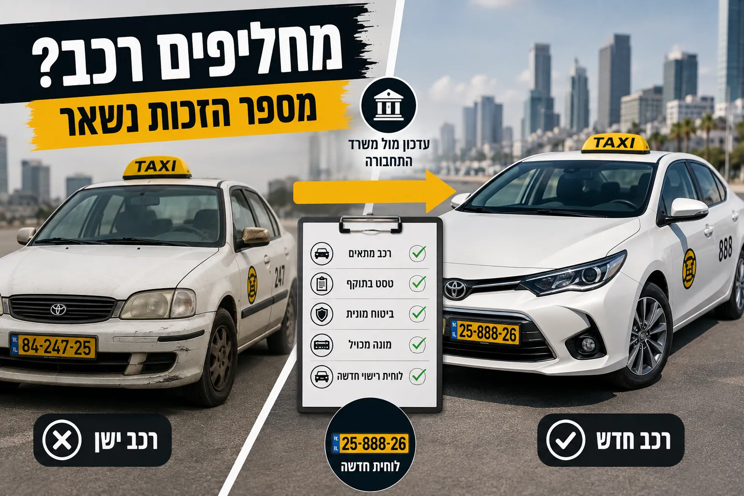 החלפת רכב למונית: התהליך והמגבלות לבעל הזכות - חדשות מתעשיית המוניות
