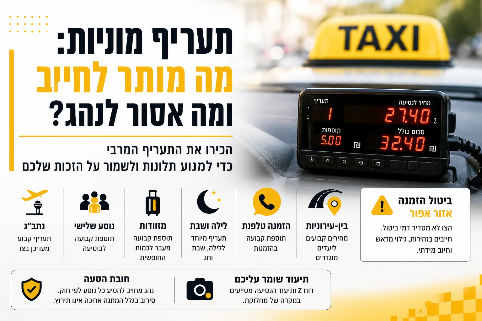 תעריף מונית: מה מותר לגבות על המתנה, ביטול ומזוודה - חדשות ועדכונים תעשיית המוניות בישראל